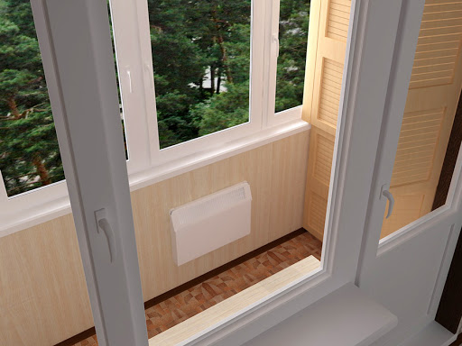 Теплое остекление лоджии пластиковыми окнами и отопительным конвектором в Мытищах